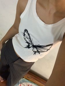 White Butterfly Graphic Tank Top