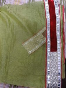 Elegant Green Saree with Red Blouse