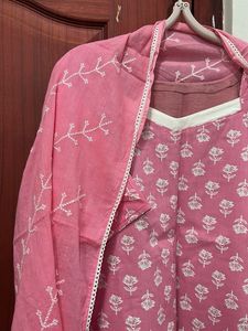 Tailored New Pink 3piece set with Mul Dupatta