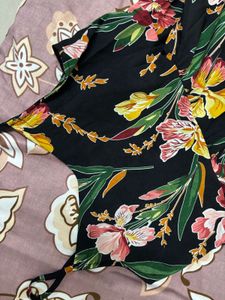 Vibrant Floral Print Mini Dress # No ritun