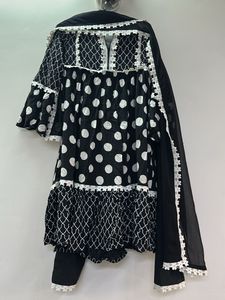 Chic Black & White Polka Dot Kurta Set