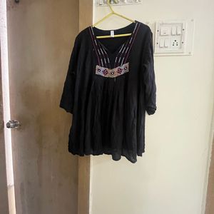 Boho Embroidered Black Tunic