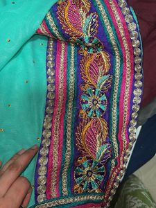 Beautiful Teal Saree with Embellished Border