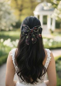 kantha stich black hair bow clip