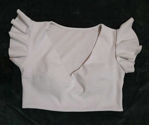 White Ruffle Sleeve Crop Top
