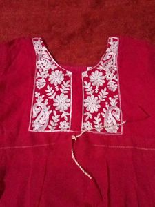 Rani Pink Chikan Work  Embroidered Kurti