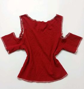 Red cold shoulder Cut-Out Crop Top tshirt