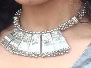 Boho Oxidized Silver Necklace Choker