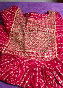 Red Bandhani Embroidered Kurti