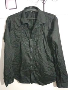 Men's Black Pleated Dress Shirt