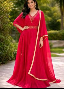 Elegant Red Embroidered Ethnic nayra kurti set