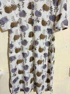 White Kurta with Botanical Print