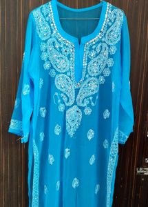 Blue Chikankari Kurta with Mirror Work