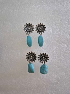 Customized Boho Turquoise Flower Earrings-Unused
