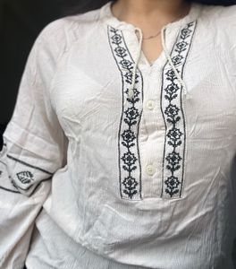 Boho Embroidered Cream Tunic Top