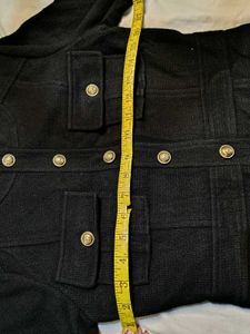 Chic Black Tweed Dress with Gold Buttons