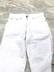 White Textured Flare Leg Pants