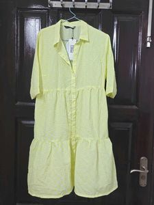 branded and New, Yellow Tiered Button-Down Dress