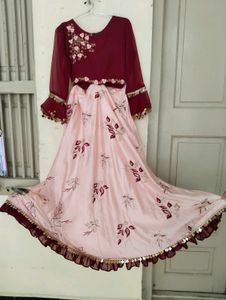 Elegant Maroon &amp; Pink Floral Dress 10/10