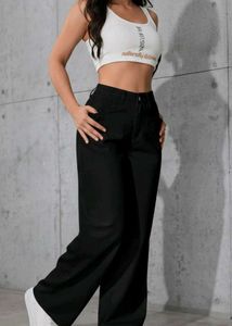 Wide Leg Black Denim Jeans