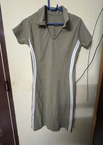 Olive Green Collared Mini Dress