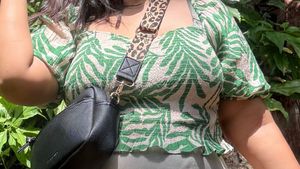 Trendy Green Leaf Print Smocked Top