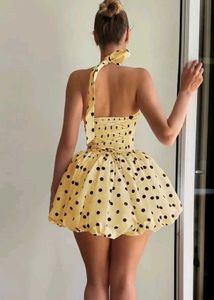 Yellow Polka Dot Halter Dress