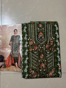 Green Embroidered Dress Material