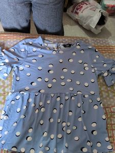 Blue Polka Dot Ruffle Sleeve Top