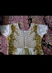 Elegant White & Gold Embroidered Gown