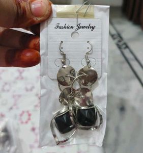 Chic Silver and Black Drop Earrings