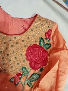 Elegant Orange kurti Set with Embellishments