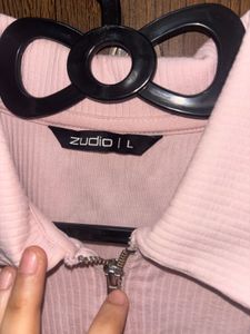 Pink Zip-Up Collared Top