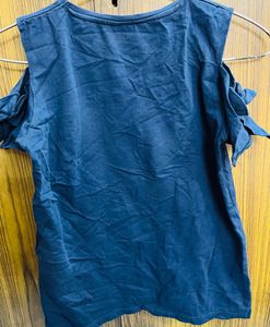 Guess Blue Cold Shoulder Sequin Flower Top
