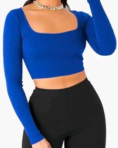 Royal Blue Ribbed Cropped Top