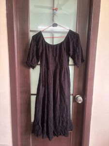Black Square Neck Midi Dress