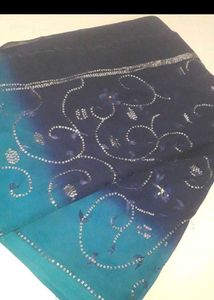 Elegant Blue Ombre Saree with Silver Embellishment