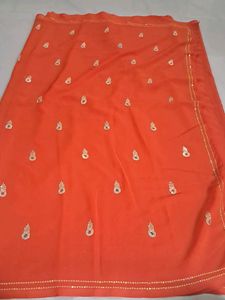 Beautiful Orange Saree with Embellishments