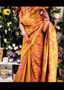 Beautiful Orange &amp; Pink Silk Saree
