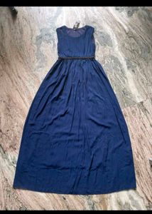 Elegant Navy Blue Pleated Gown