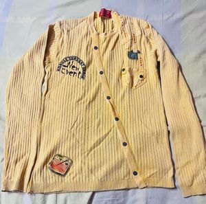 Yellow Ribbed Button-Down Top