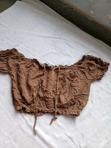 Brown Off-Shoulder Crop Top