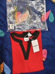 New Chic Red and Black V-Neck Top
