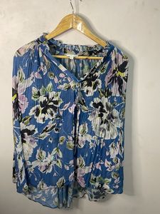 Blue Floral Print Flowy Tunic Top