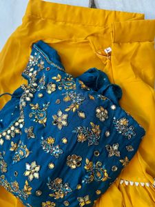 Stunning Teal Blue & Mustard Yellow Tiered Sharara