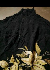 Chic Black Floral Print Button-Up Shirt