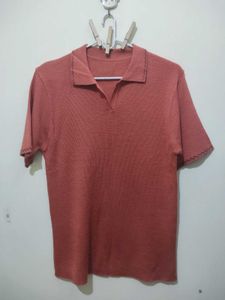 Orange collar Polo Top with zigzag black trim