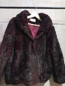 Burgundy Faux Fur Coat