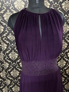 Elegant Purple Maxi Dress with Embellished Waist