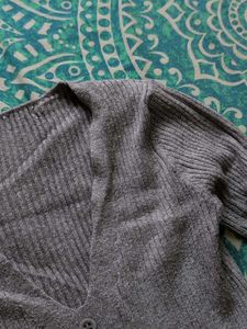 Grey Ribbed Button-Up Cardigan Dress